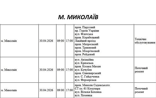 Відключення світла через ремонт: які вулиці Миколаєва буде знеструмлено 30 квітня