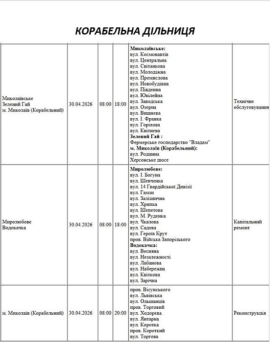 Відключення світла через ремонт: які вулиці Миколаєва буде знеструмлено 30 квітня