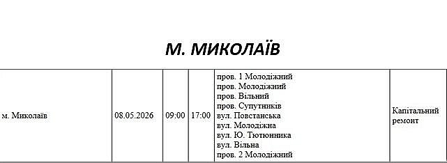 Відключення світла через ремонт: які вулиці Миколаєва буде знеструмлено 8 травня
