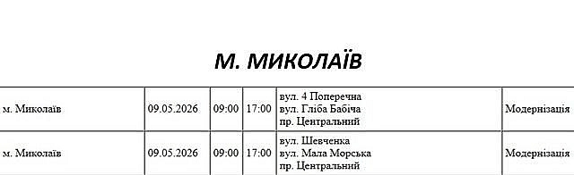Відключення світла через ремонт: які вулиці Миколаєва буде знеструмлено 9 травня