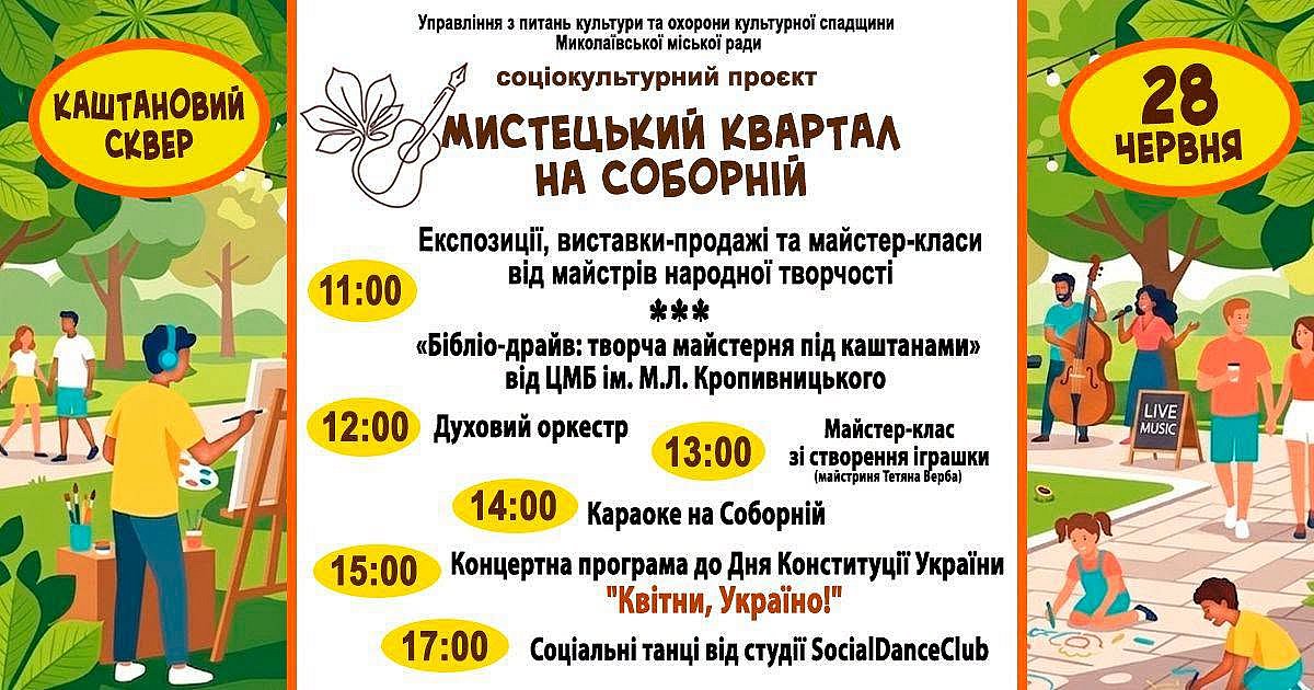 День Конституції у Миколаєві: у Каштановому сквері пройдуть концерти, майстер-класи та караоке