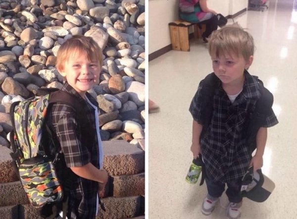 18 курьезных фото детей до и после их первого учебного дня