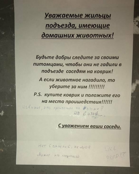 16 инцидентов на пустом месте - этим жильцам с соседями однозначно и глубоко не повезло!