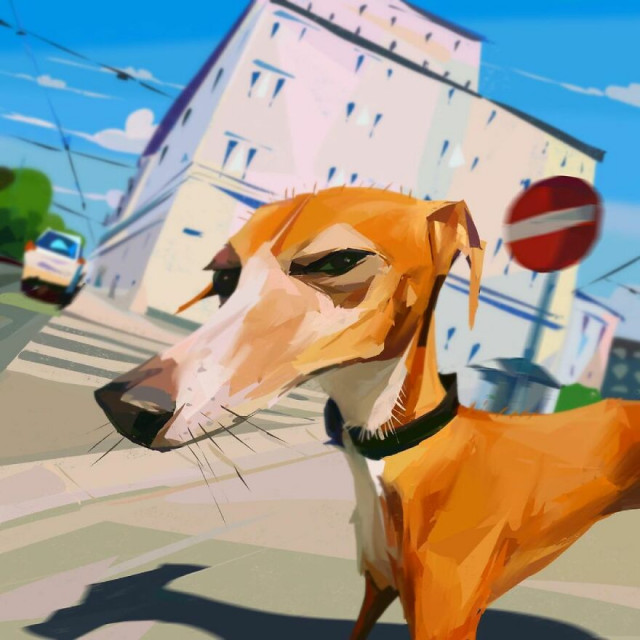 Художник делает карикатуры на собак