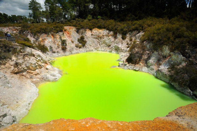 «Ванна дьявола»: неоново-зелёный серный бассейн в Новой Зеландии  (фото,видео)