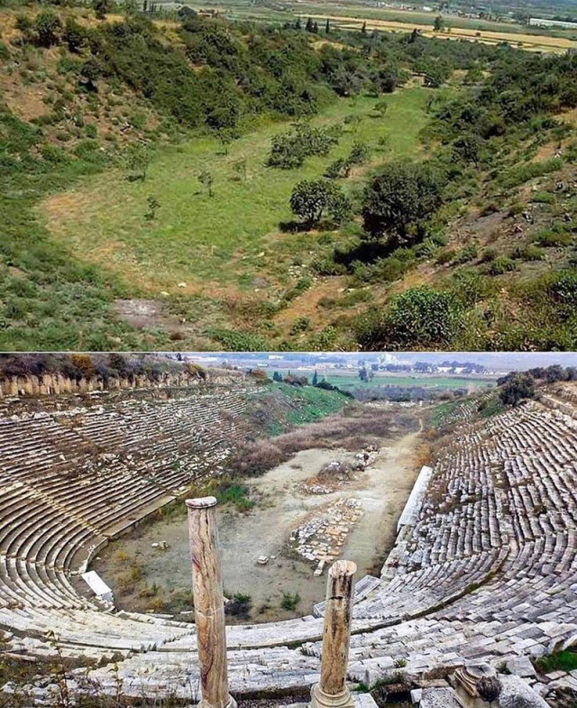 Удивительные фотографии древнегреческого стадиона до и после археологических раскопок (фото)