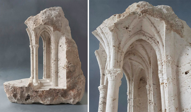 Миниатюрные архитектурные пространства, вырезанные из мрамора и камня