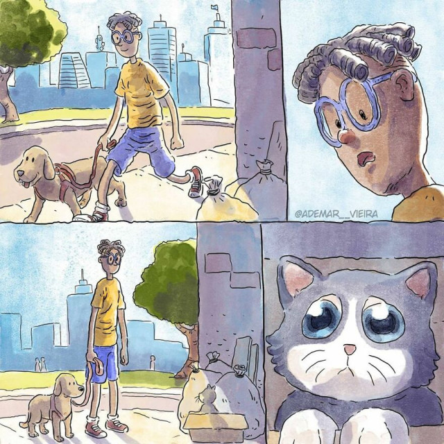 Трогательная история усыновления котёнка в комиксе Адемара Виейры (фото)