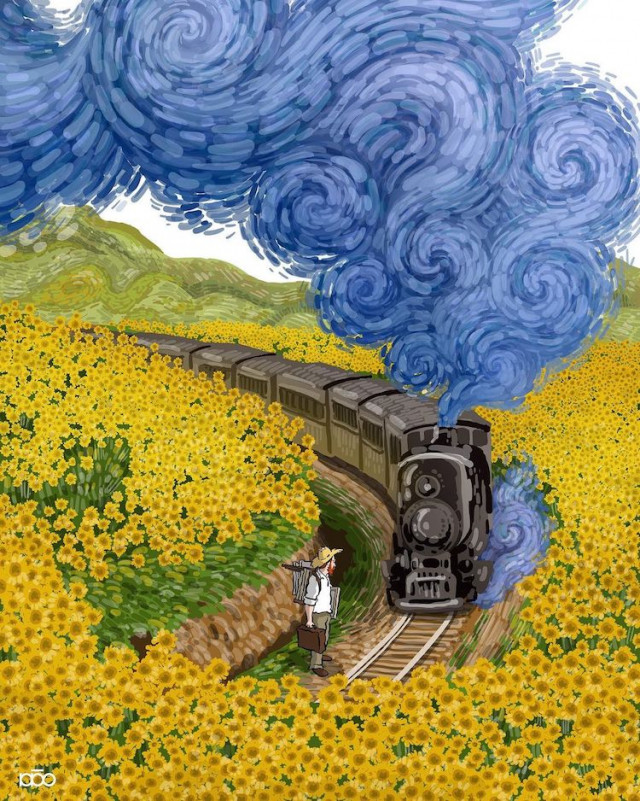 Іранський художник зображує життя Ван Гога, створюючи ілюстрації у його стилі (фото)