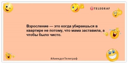 Анекдоты про возраст - Взросление — это когда убираешься в квартире не потому, что мама заставила, а чтобы было чисто.