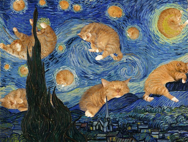 Знамениті картини, оздоблені рудим котом Заратустрой (6 фото)