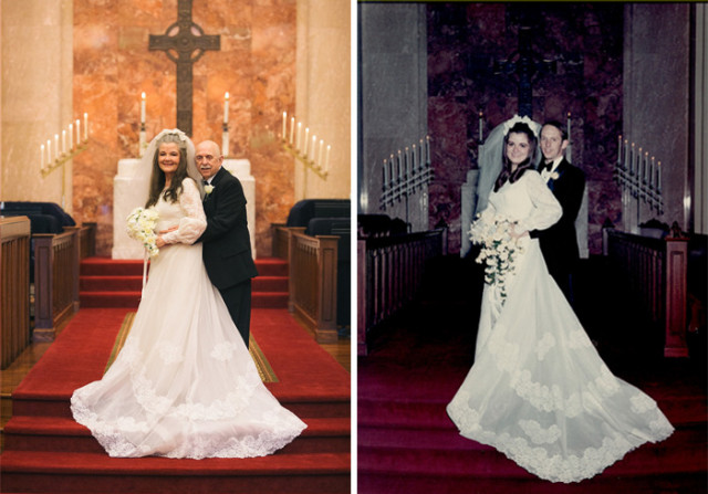 Пара отпраздновала 50-летие совместной жизни, воссоздав свои свадебные фотографии (фото)