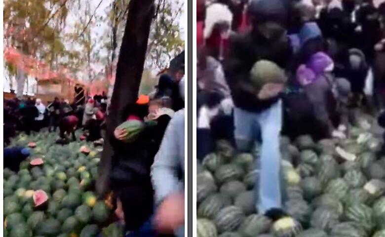 В русском Ижевске люди подрались за бесплатные арбузы (Видео)