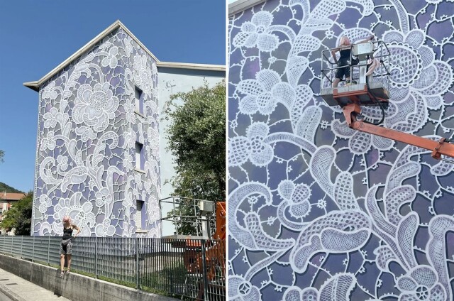 Нові мереживні візерунки польської художниці NeSpoon, що прикрашають фасади будівель