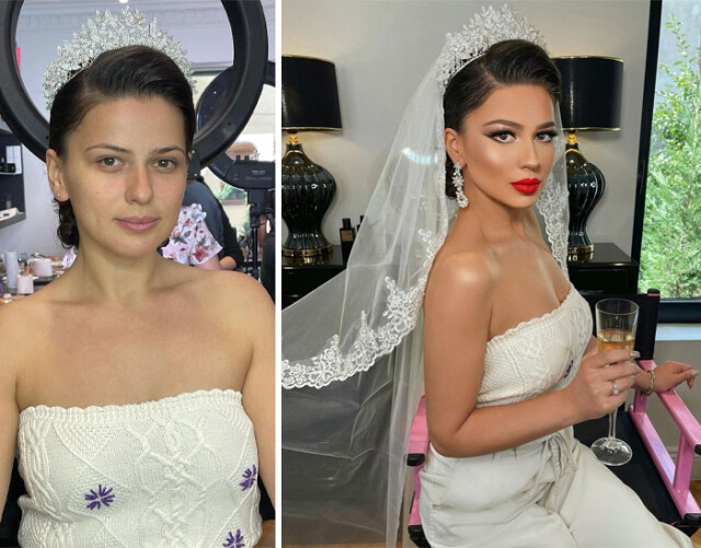 Девушки до и после свадебного макияжа от косовского визажиста Арбера Бютюки