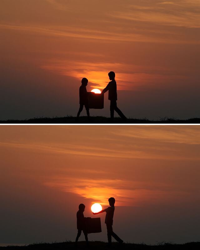 Фотограф нашёл свою нишу, делая оригинальные снимки на фоне солнца и луны  