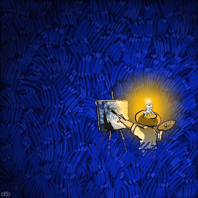 Художник зображує життя Вінсента Ван Гога у його художньому стилі