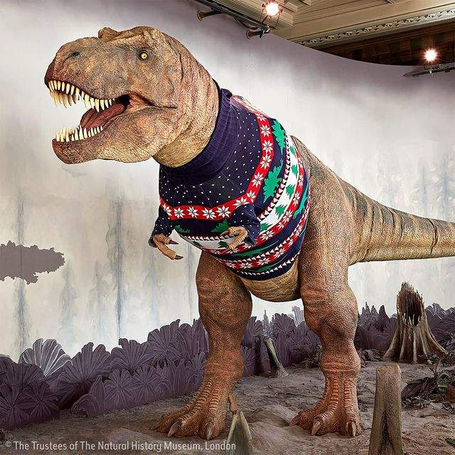 У лондонському музеї природознавства тиранозавр приміряв різдвяний светр