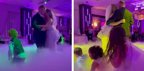 Дети, резвящиеся в искусственном дыму, чуть не сорвали первый танец жениха и невесты (ВИДЕО)