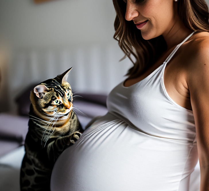 Кішка здогадалася, що її господиня чекає на малюка, і вирішила подбати про майбутню маму