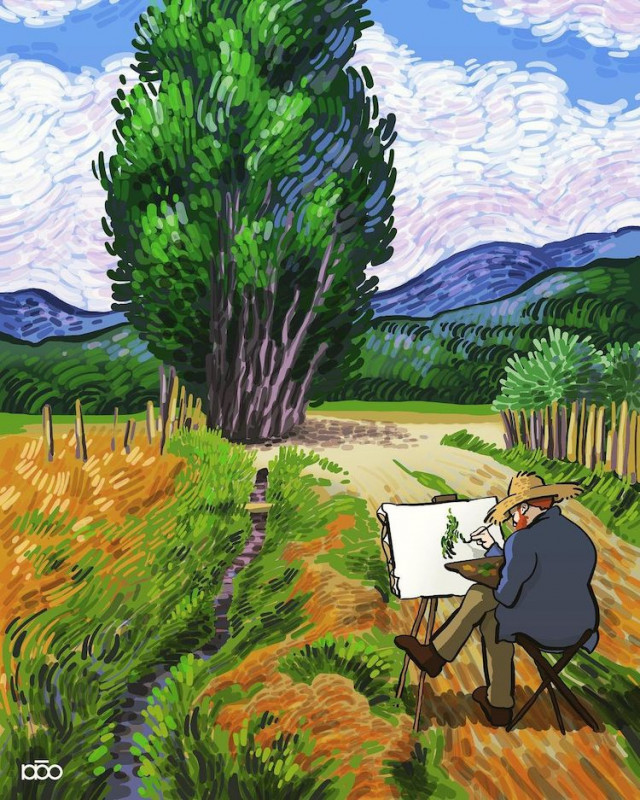 Іранський художник зображує життя Ван Гога, створюючи ілюстрації у його характерному стилі