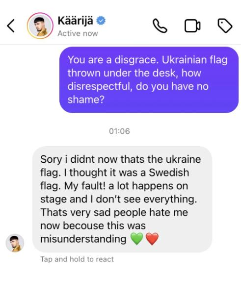 Представник Фінляндії на Євробаченні-2023 жбурнув прапор України (ВІДЕО)