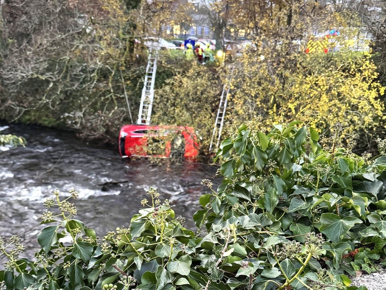 Жінка стрибнула у крижану воду, щоб врятувати водійку авто, яке впало у річку з висоти 4 м – фото