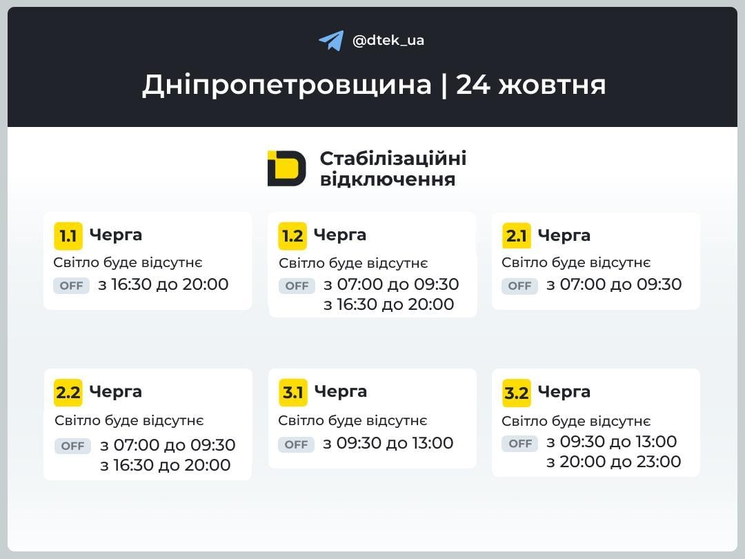 Відключення триватимуть: у кого вимикатимуть світло 24 жовтня