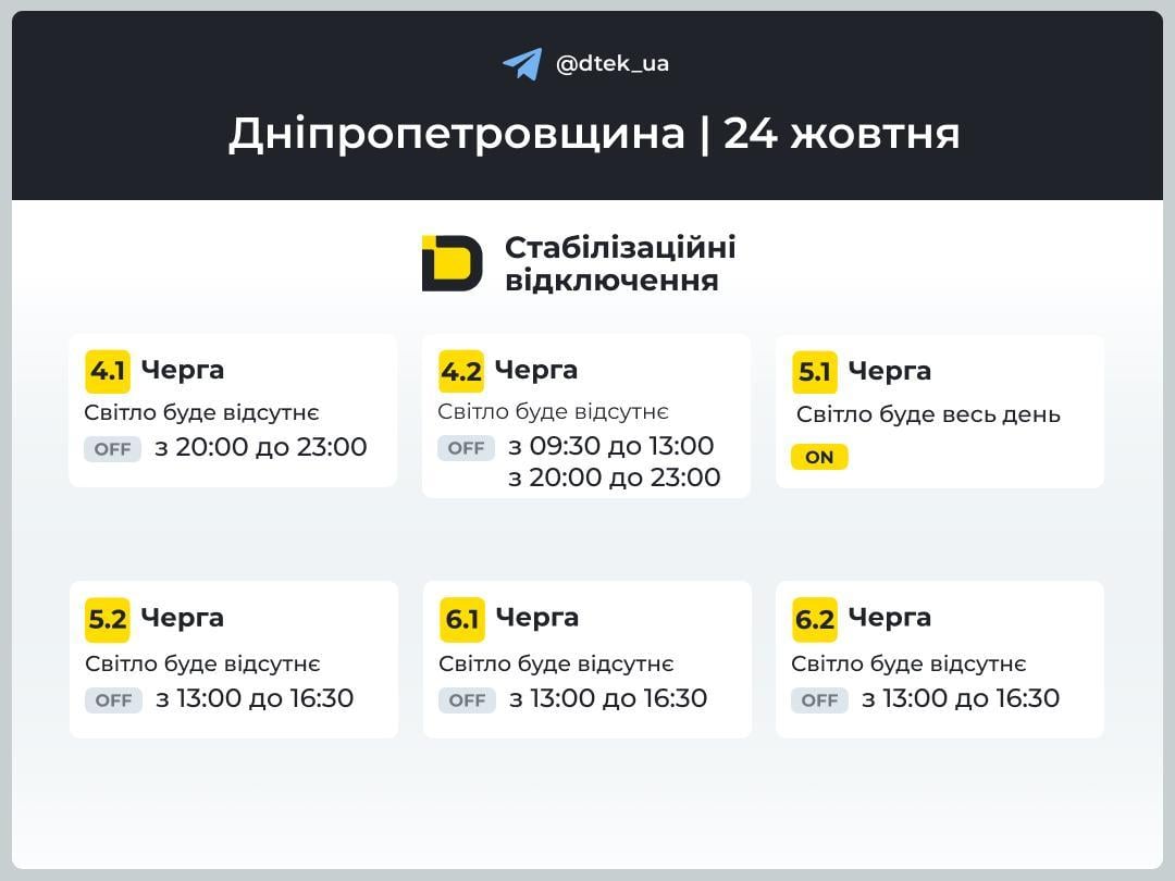Відключення триватимуть: у кого вимикатимуть світло 24 жовтня