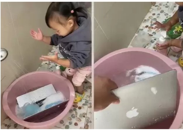 Донька вирішила допомогти татові та помила його ноутбук водою з милом (фото)