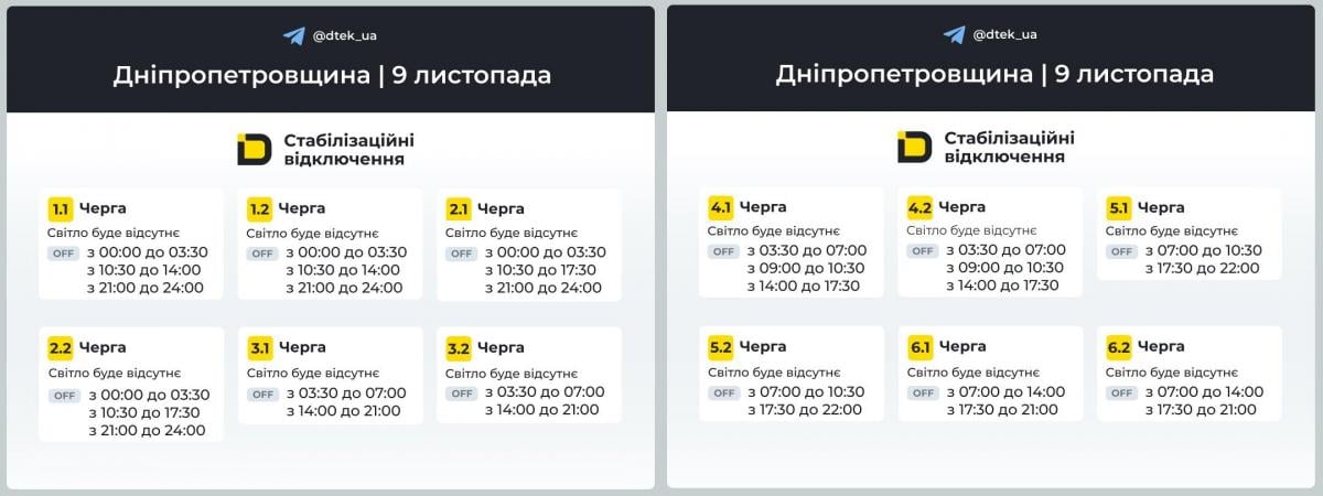 Графіки відключення світла в Київській області 9 листопада / фото ДТЕК