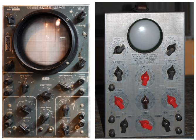 Зліва - перший комерційний осцилограф DuMont 304 1934, праворуч - DuMont 164 1940