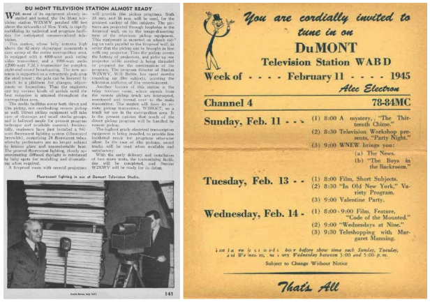 Грошей від продажу осцилографів із лишком вистачало на активну рекламу. На зображенні праворуч &mdash; програма телепередач у 1945 році.