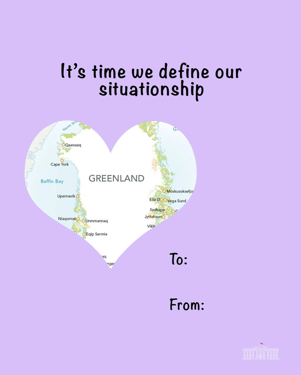 У Білому домі опублікували підбірку валентинок до Дня закоханих, серед них – послання Гренландії