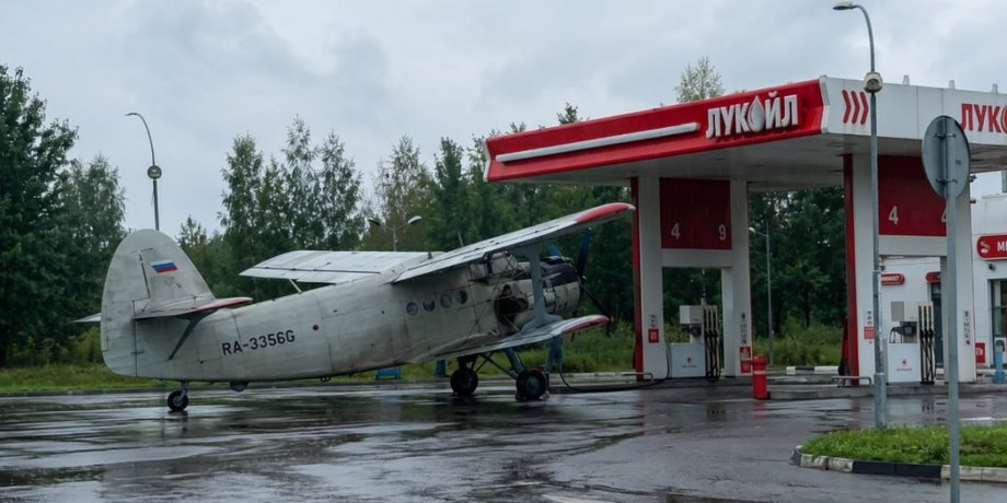 Російський літак малої авіації на АЗС Лукойл