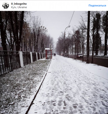 В Киеве ночью выпал первый снег. Видео