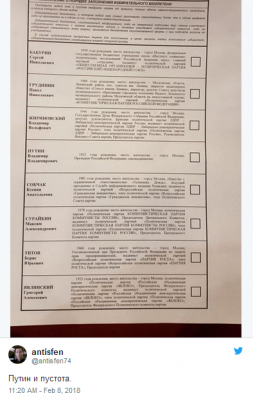 «Царь, просто царь»: в Сети высмеяли российский избирательный бюллетень 