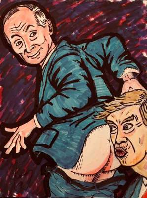 Известный актер в своих карикатурах высмеял Трампа за связи с Путиным