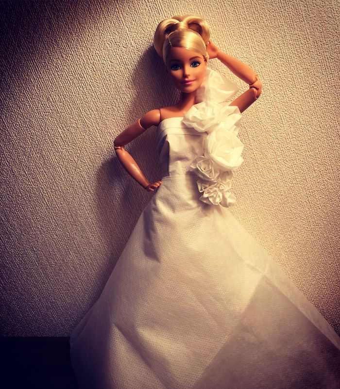 Свадебные платья для кукол из салфеток