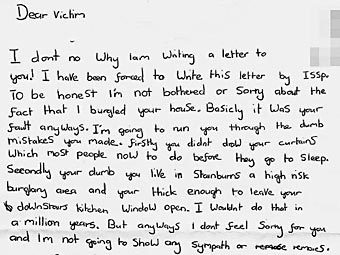 Юный вор написал жертве преступления язвительное письмо