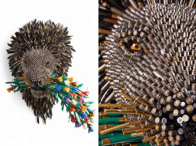 Скульптуры животных, созданные из пуль. Фото