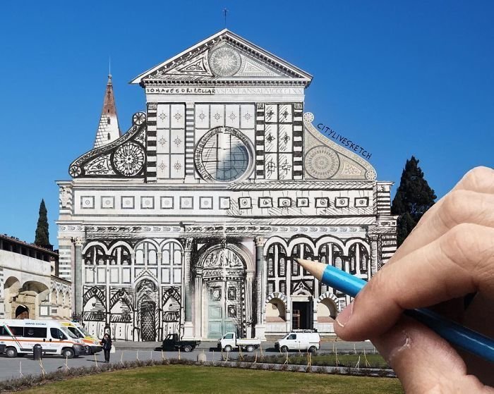 Итальянский художник совмещает рисунки и реальность