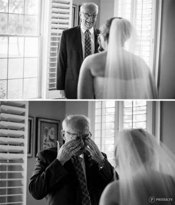 Трогательные моменты: реакция отцов на дочерей в свадебных платьях. Фото