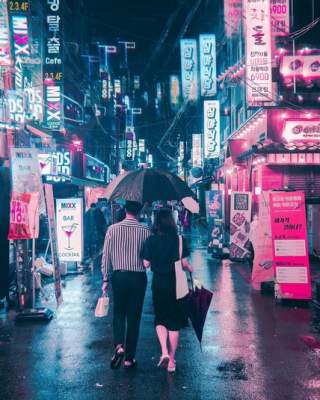 Футуристические пейзажи ночного Сеула. Фото