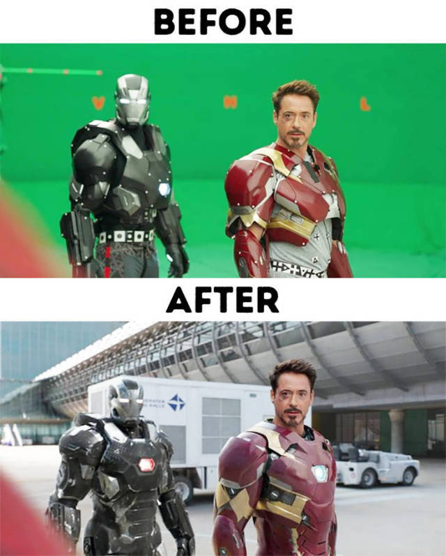 Современные кинофильмы до и после добавления спецэффектов
