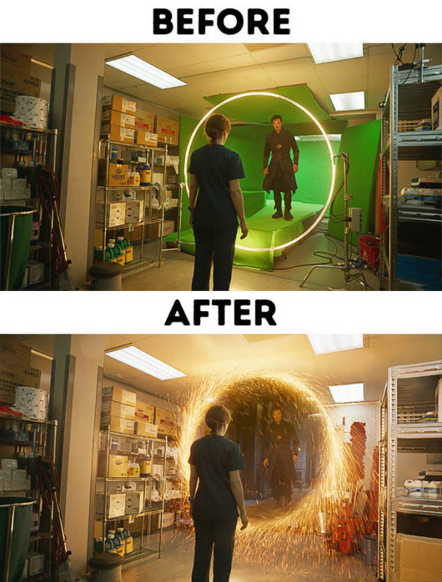 Современные кинофильмы до и после добавления спецэффектов