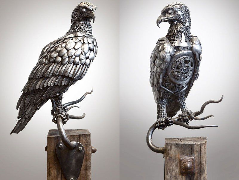 Скульптуры животных и фантастических существ из металлолома