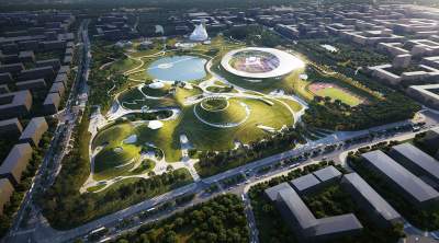 В Китае показали первый в мире стадион, который построят в холме. Фото