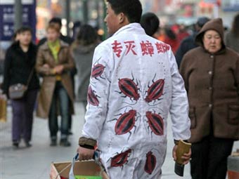 Продавец средства от тараканов на улице Пекина
