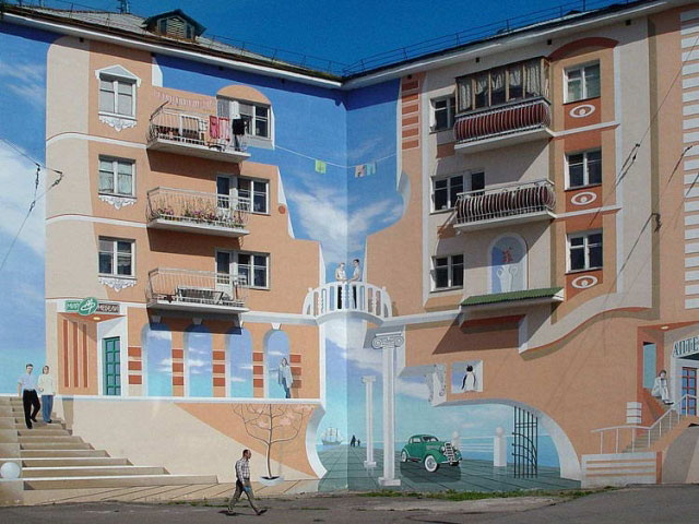 Оптические иллюзии на городских стенах